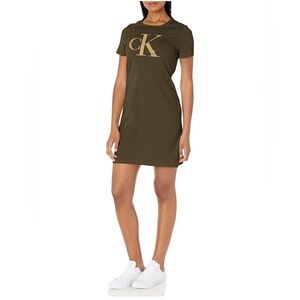 Calvin Klein Olive Dress with Gold Logo